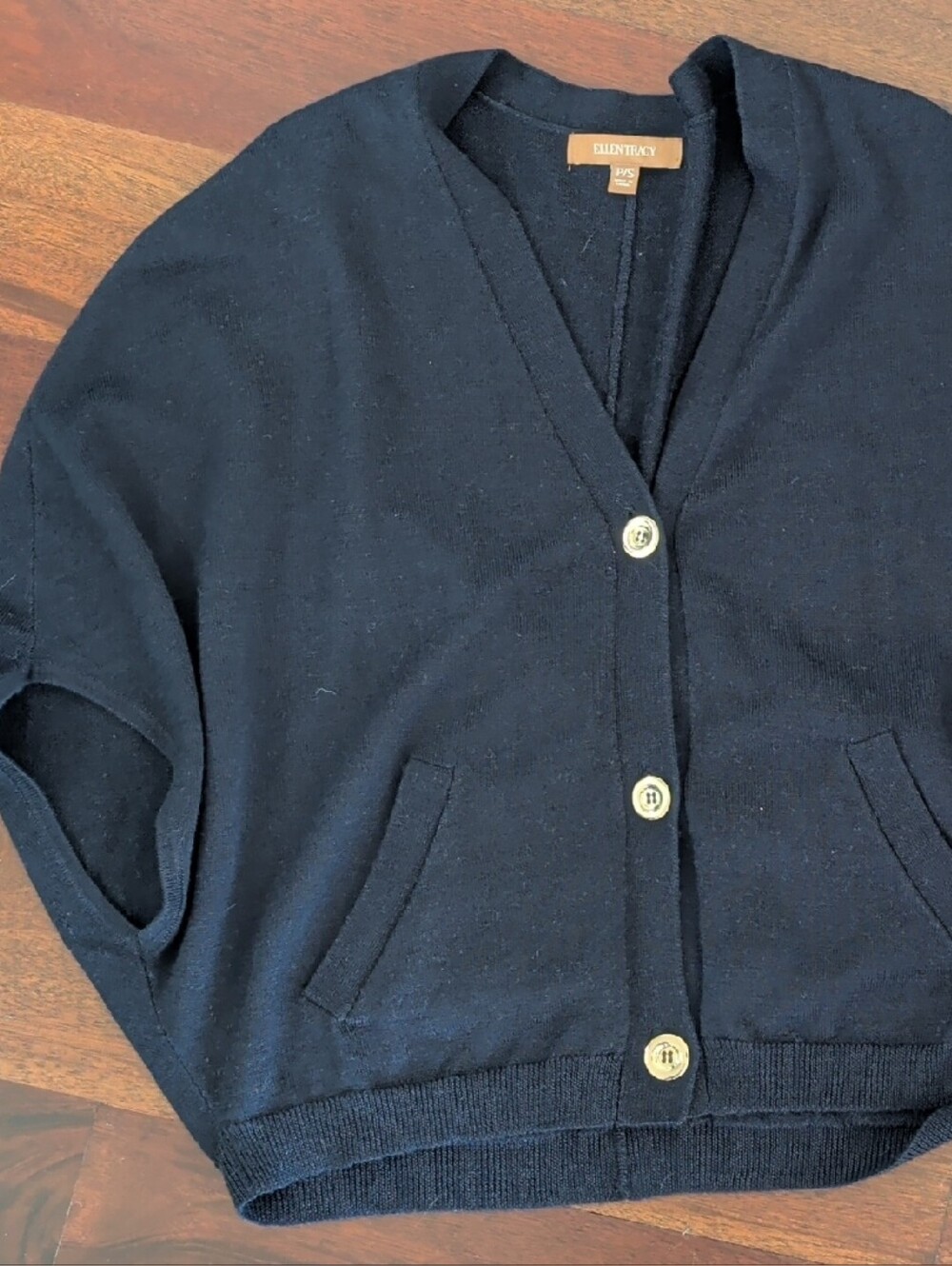 Ellen Tracy Navy Blue Button Front Cardigan